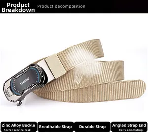 Détails de la ceinture tactique en nylon kaki avec boucle automatique en alliage de zinc