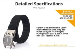 Spécifications de la ceinture en nylon avec boucle automatique en alliage de zinc