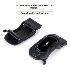 Détail d'une boucle de ceinture automatique en alliage de zinc noir mat inrayable