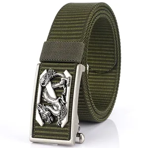 Ceinture tactique en nylon vert armée avec boucle en alliage motif dragon relief
