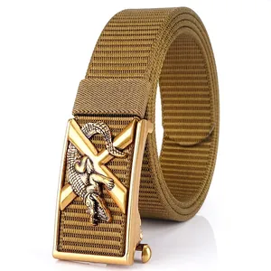 Ceinture Tressée en Nylon pour Hommes Avec Boucle en Alliage Automatique à Relief de Crocodile Ceinture Ajustable Tactique Extérieur Mode Décontractée Pour Hommes