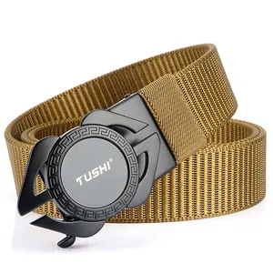 Ceinture tactique pour homme en nylon kaki avec boucle automatique en alliage noir
