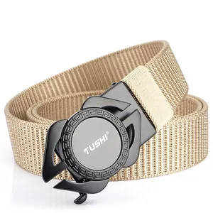 Ceinture homme en nylon kaki avec boucle en alliage noir et tissage texturé