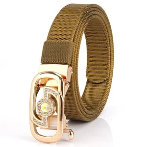Fashionable woven nylon belt with gold buckle and sparkling crystals for dresses