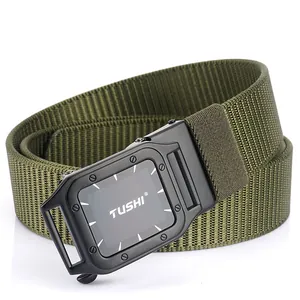 Olive green tactical nylon belt with a black alloy automatic buckle for outdoor leisure
