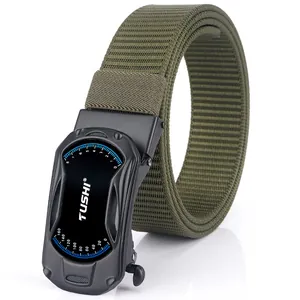 Ceinture tactique en nylon vert armée avec boucle automatique noire pour activités de plein air