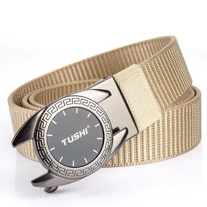 Ceinture tactique en nylon kaki pour homme avec boucle automatique et motif grec