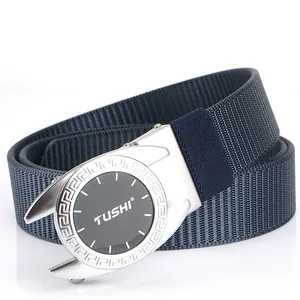 Ceinture homme en nylon à séchage rapide bleu foncé avec boucle automatique argentée