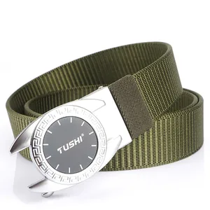 Ceinture tactique homme en nylon à séchage rapide avec boucle automatique argentée vert armée