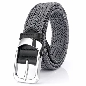 Unisex Casual Elastic Braided Belt With Zinc Alloy Pin Buckle Stretch Woven Web Belt For Jeans Adjustable Fashion Waistband