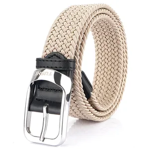 Unisex Casual Elastic Braided Belt With Zinc Alloy Pin Buckle Stretch Woven Web Belt For Jeans Adjustable Fashion Waistband