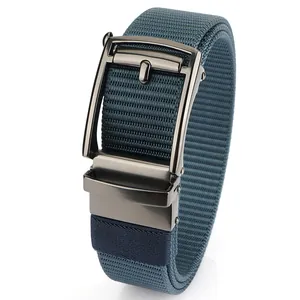 Quick-dry nylon belt for men with adjustable dark grey metal automatic buckle