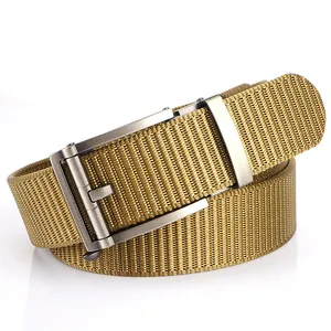 3.5cm khaki tactical nylon belt with dark grey automatic buckle for men's casual wear