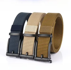 Ceintures automatiques homme en nylon bleu marine, beige et camel avec boucle en alliage