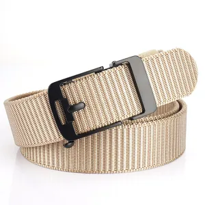 Men Casual Nylon Woven Belt With Zinc Alloy Automatic Buckle Tactical Outdoor Adjustable Waist Belt For Jeans Daily Use