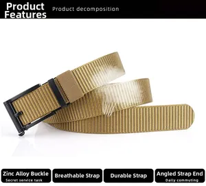 Détail de la ceinture tactique en nylon kaki avec boucle en alliage de zinc robuste