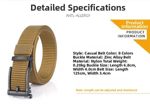 Détails d'une ceinture en nylon marron réglable avec boucle en alliage de zinc hypoallergène