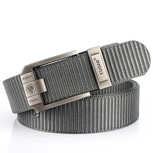 Men's thickened charcoal nylon belt with durable automatic metal buckle and lion emblem