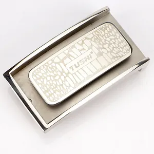 Silver 304 stainless steel automatic belt buckle with polished TUSHI embossed texture