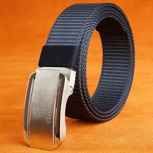 Mens Nylon Tactical Belt With Stainless Steel Automatic Buckle Casual Outdoor Military Style Adjustable Webbing Waist Strap