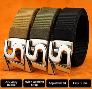 Three durable nylon belts in khaki, green, and black with stainless steel automatic buckles