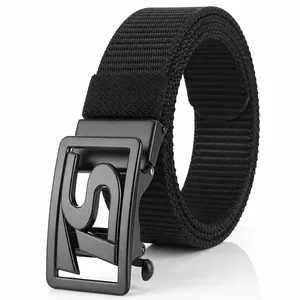 Men Tactical Nylon Belt Zinc Alloy Automatic Buckle Hollow Letter Design Casual Outdoor Business Waistband