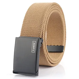 Cintura elastica intrecciata kaki da uomo con fibbia automatica in metallo nero