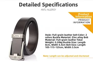 Detail of genuine cowhide leather belt with zinc alloy automatic buckle in silver grey