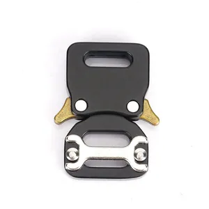 Hebilla cobra de 15mm en aleación de zinc negro y oro para cinturones tácticos y bolsos