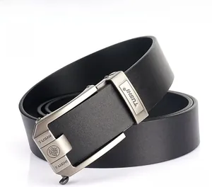 Detailed close-up of premium black first layer cowhide strap with textured surface