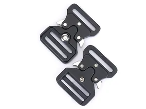 Detail of 32mm black matte zinc alloy tactical cobra buckle with quick release mechanism