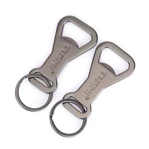 Gunmetal aluminum alloy keychain bottle opener with a matte finish and key ring
