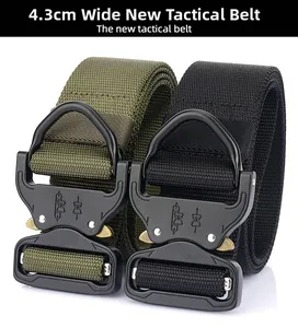 Detail of 4.3cm tactical belts in black and military green with heavy-duty metal buckles