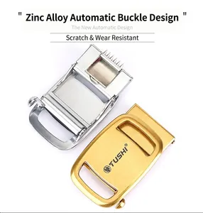 Detail of scratch-resistant zinc alloy automatic buckles in gold and silver finish