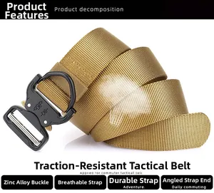 Zinc alloy buckle and heavy-duty nylon webbing detail on tactical utility belt