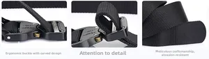 Macro detail of high-strength nylon webbing and ergonomic metal quick-release buckle