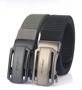 Nylon canvas waist belts in black and grey with automatic alloy buckle detail