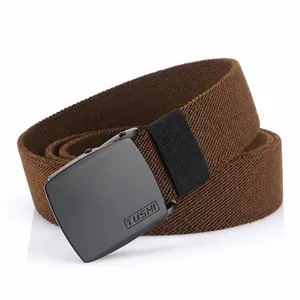 Ceinture Décontractée en Toile Élastique Homme Femme Boucle Automatique en Alliage de Zinc Tissé Extensible Rayé Réglable Ceinture Extérieur