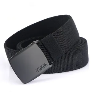 Ceinture tressée élastique avec boucle automatique noire mate pour hommes et femmes