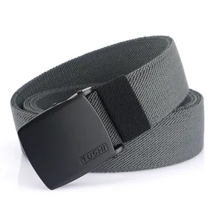 Ceinture tressée élastique grise pour hommes et femmes avec boucle noire en métal TUSHI