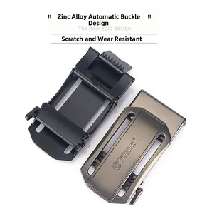 Detail of scratch-resistant zinc alloy automatic buckles in matte black and brushed grey