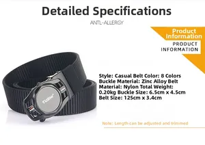 Macro shot of gray zinc alloy automatic buckle on black woven nylon belt for men
