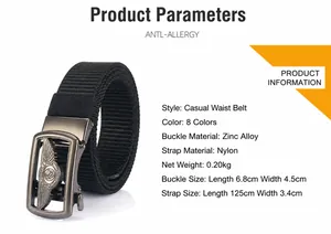 Detail of adjustable nylon belt with zinc alloy automatic buckle and exact dimensions