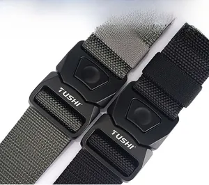 Close-up of quick-release buckle and nylon webbing texture on tactical belts