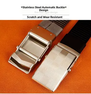 Detail of stainless steel automatic belt buckles with brushed metal and checkered patterns
