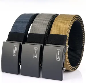 Three durable nylon braided belts in navy, charcoal, and khaki with matte auto buckles