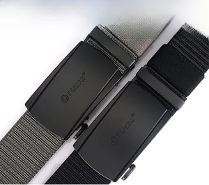 Close-up of durable nylon tactical belts with matte black metal automatic buckles