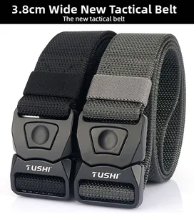 Detail view of 3.8CM nylon tactical belts with quick-release buckles in black and green