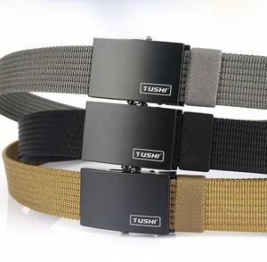 Three-color set of nylon woven tactical belts with matte black alloy buckles for men