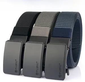 Three men's casual nylon belts in black, grey and navy with automatic buckles